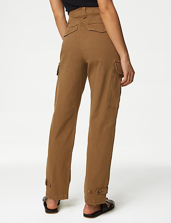 Katoenrijke cargobroek met hoge taille - BE