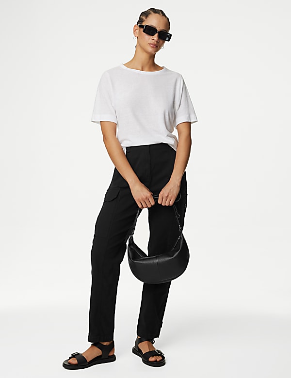 Cotton Rich Cargo High Waisted Trousers - IT
