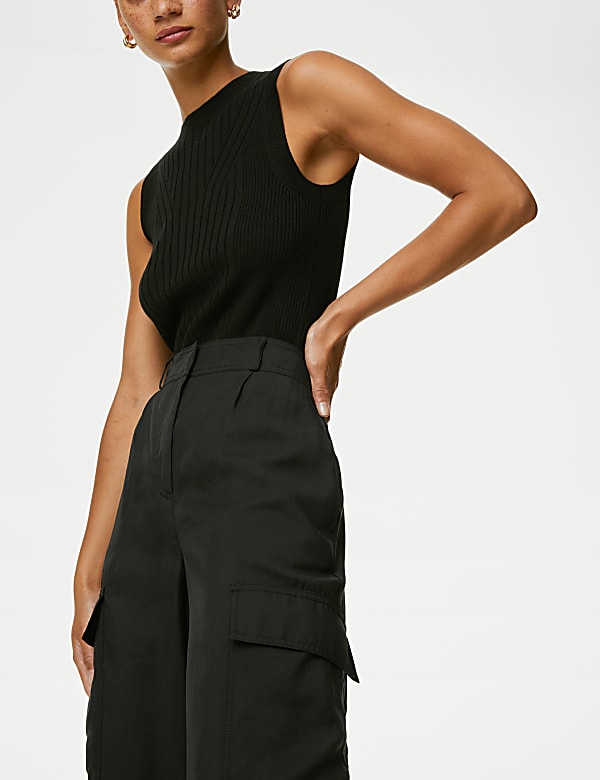 Modal Rich Cargo Wide Leg Trousers