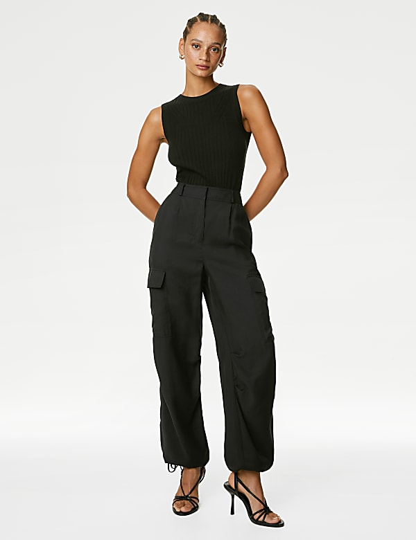 Modal Rich Cargo Wide Leg Trousers
