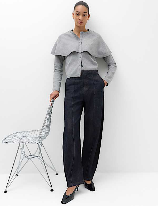 High Waisted Pintuck Barrel Jeans with Lyocell