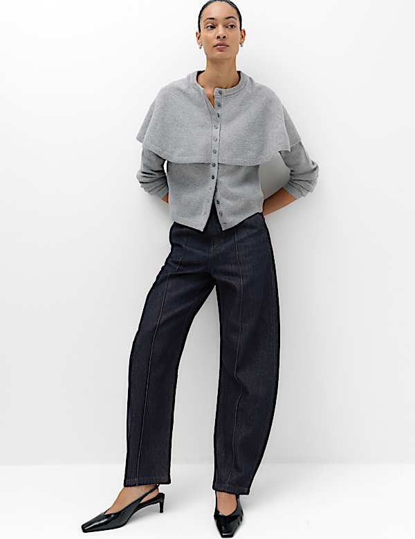 High Waisted Pintuck Barrel Jeans with Lyocell