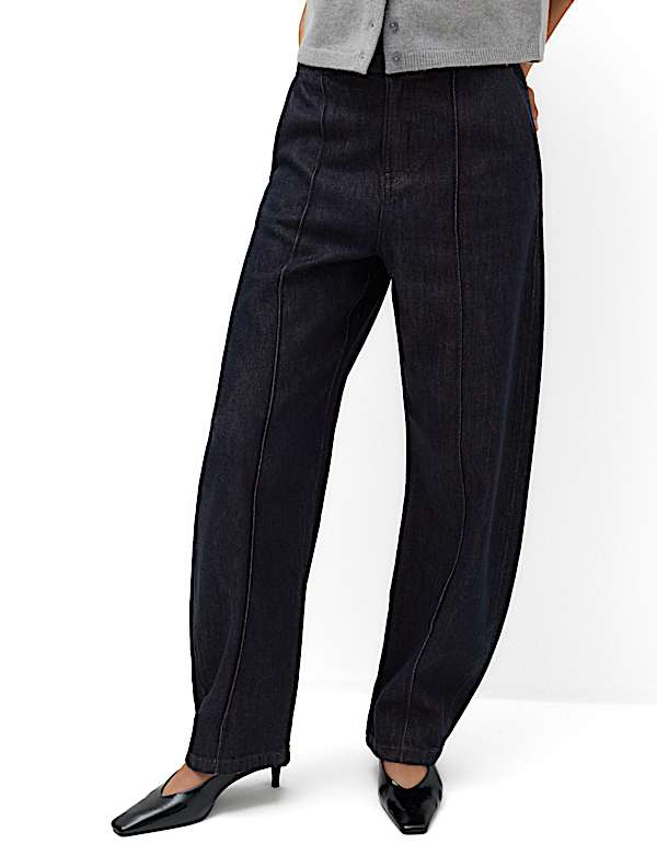 High Waisted Pintuck Barrel Jeans with Lyocell