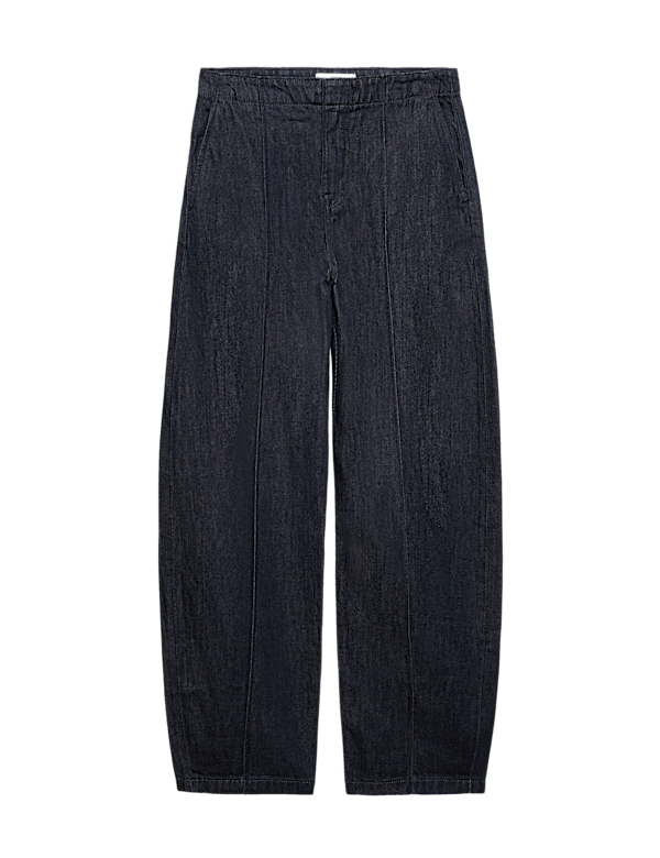 High Waisted Pintuck Barrel Jeans with Lyocell