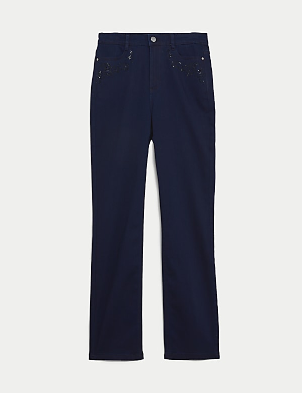 Versierde jeans met hoge taille en rechte pijpen - NL