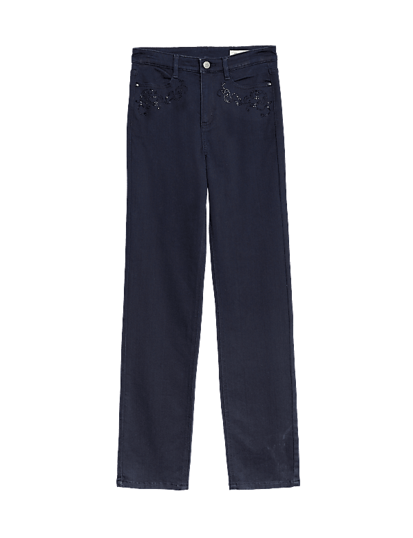 High Waisted Embellished Straight Leg Jeans