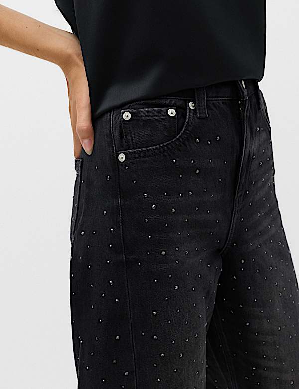 Mid Rise Embellished Barrel Jeans - US