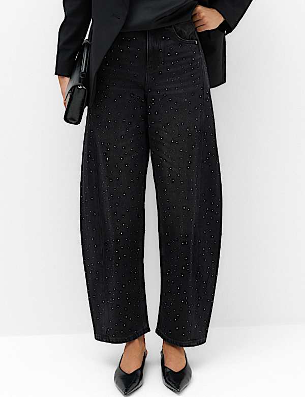 Mid Rise Embellished Barrel Jeans - US
