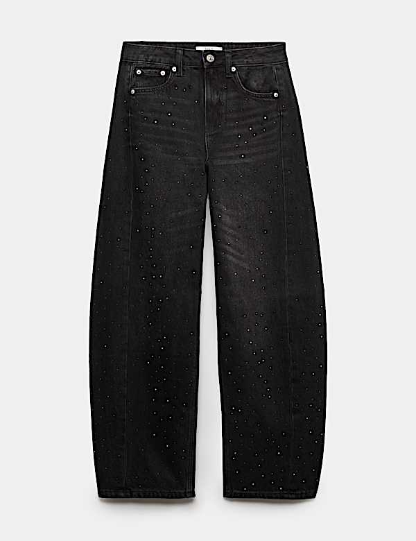Mid Rise Embellished Barrel Jeans - US