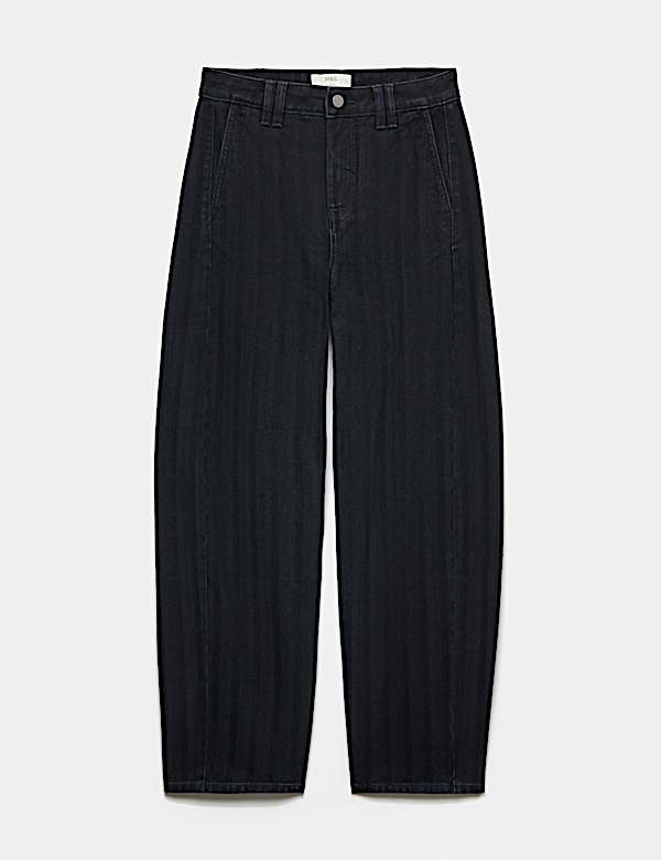 Mid Rise Striped Barrel Ankle Grazer Jeans - JO