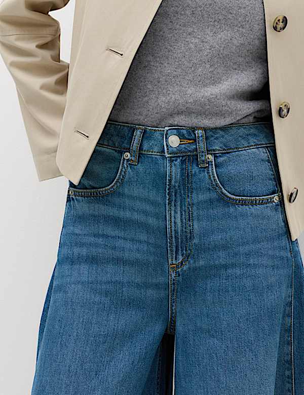 Vintage Look High Waisted Baggy Wide Leg Jeans - PL