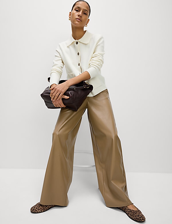 Leather Look Wide Leg Trousers - MX