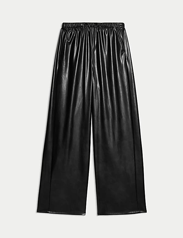 Leather Look Wide Leg Trousers - IL
