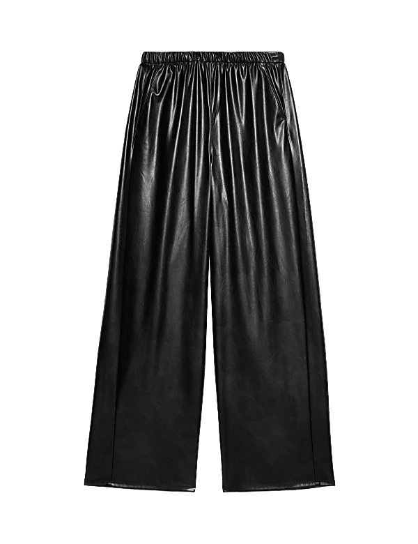 Leather Look Wide Leg Trousers