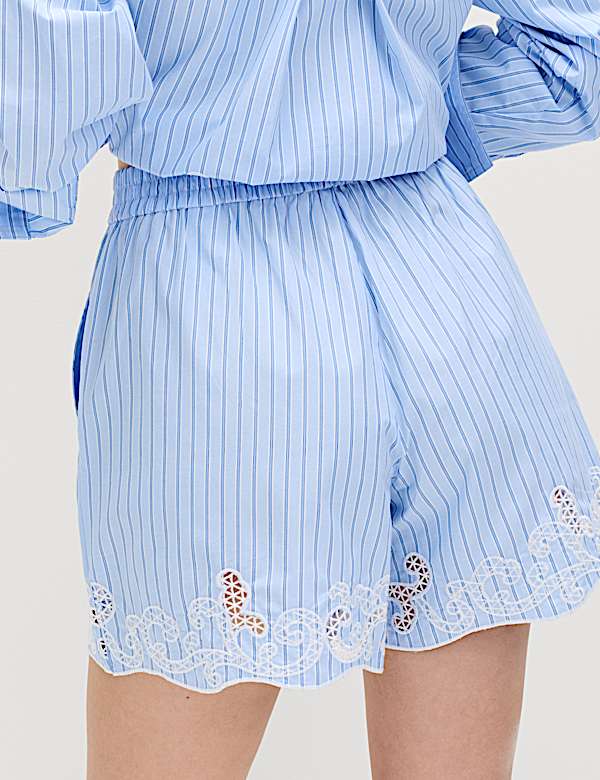 Pure Cotton Embroidered Striped Shorts