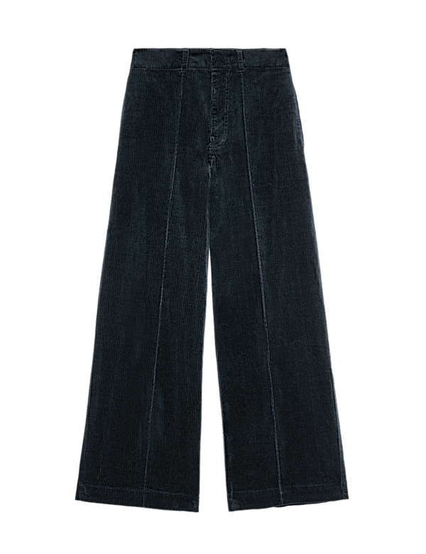 Cord Pintuck Wide Leg Trousers