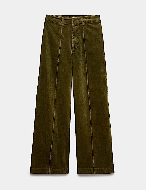 Cord Pintuck Wide Leg Trousers