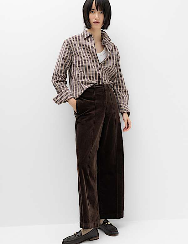 Cord Pintuck Wide Leg Trousers