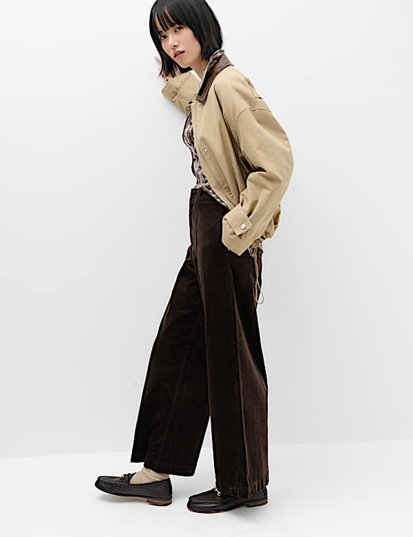 Cord Pintuck Wide Leg Trousers