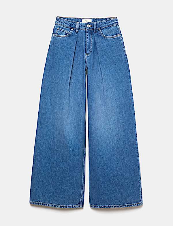 Jean taille haute coupe large &agrave; pli devant - CH