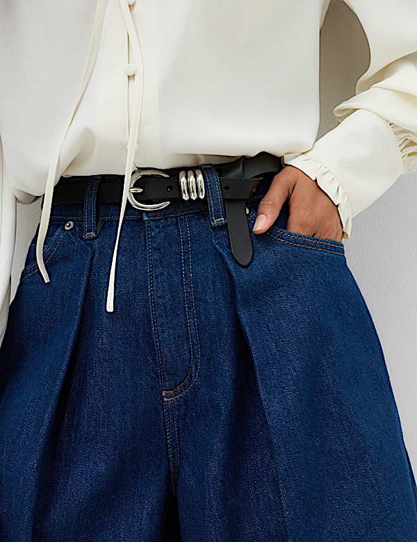 High Waisted Pleat Front Wide Leg Jeans - JO