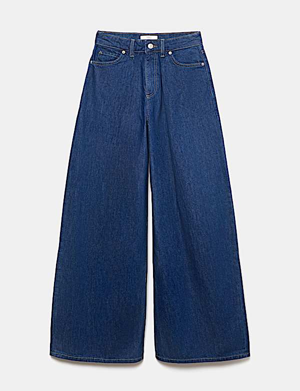 High Waisted Pleat Front Wide Leg Jeans - JO