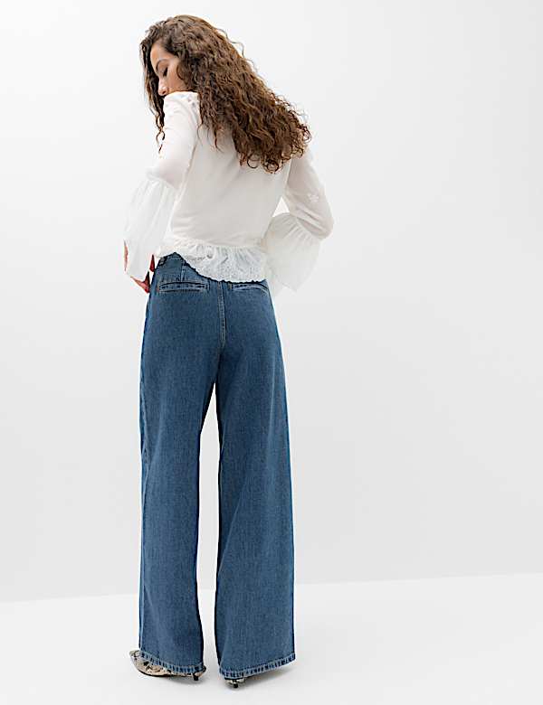 High Waisted Smart Wide Leg Jeans - DK