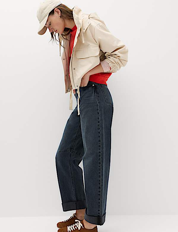 High Waisted Barrel Turn Up Jeans