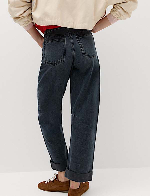 High Waisted Barrel Turn Up Jeans