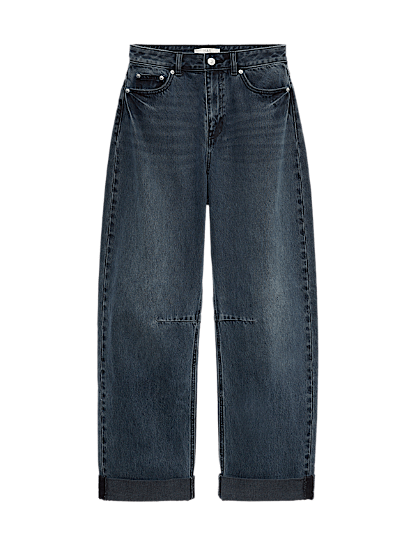 High Waisted Barrel Turn Up Jeans