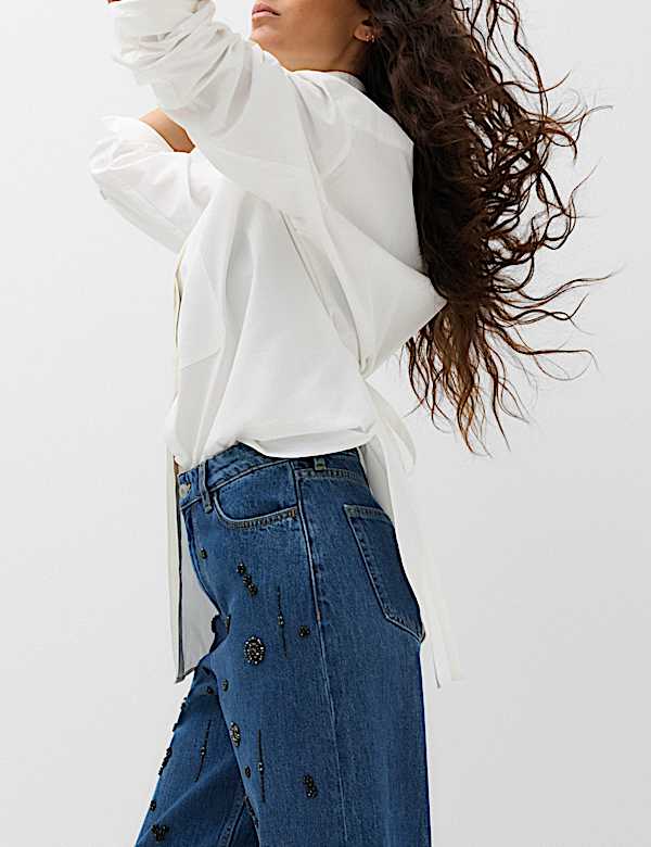 High Waisted Embellished Barrel Jeans - JE