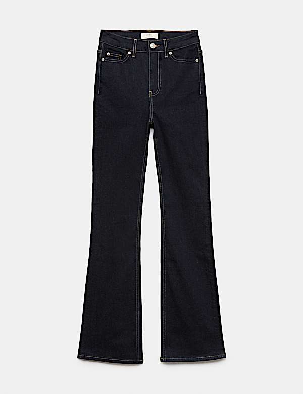 Dž&iacute;ny Eva s vysok&yacute;m pasem a m&iacute;rně roz&scaron;&iacute;řen&yacute;mi nohavicemi (Bootcut) - CZ