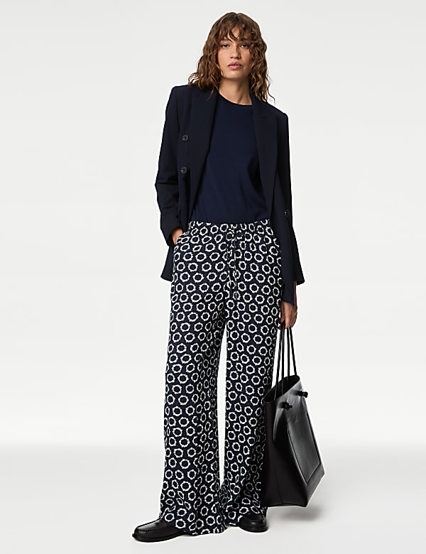 Pantalon coupe large à taille élastique et motif fleuri - LU