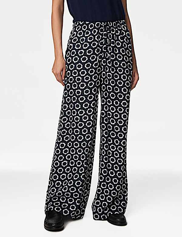 Wide Leg Floral Elasticated Waisted Trousers - IS
