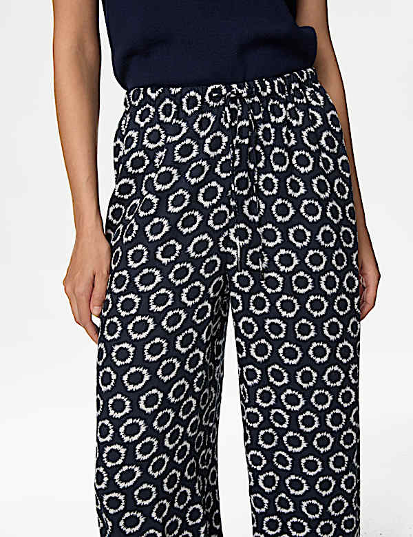 Wide Leg Floral Elasticated Waisted Trousers - IS