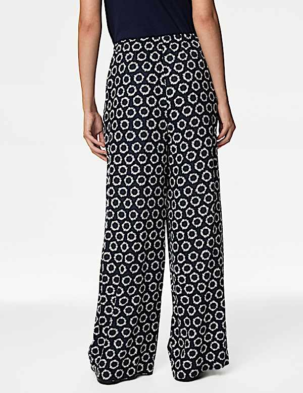Wide Leg Floral Elasticated Waisted Trousers - IS