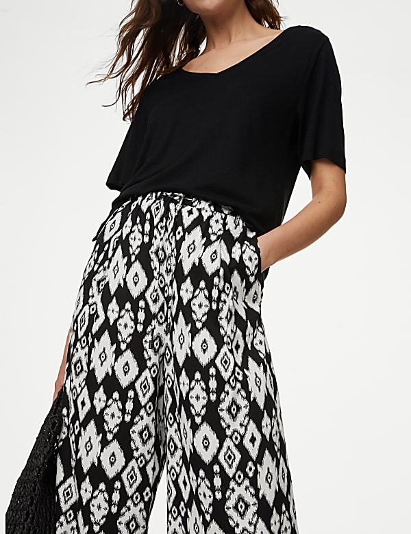  Printed Wide Leg Cropped Trousers - TW