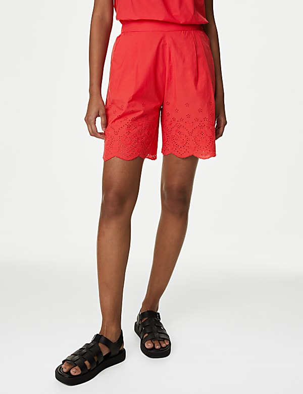 Pure Cotton Embroidered High Waisted Shorts