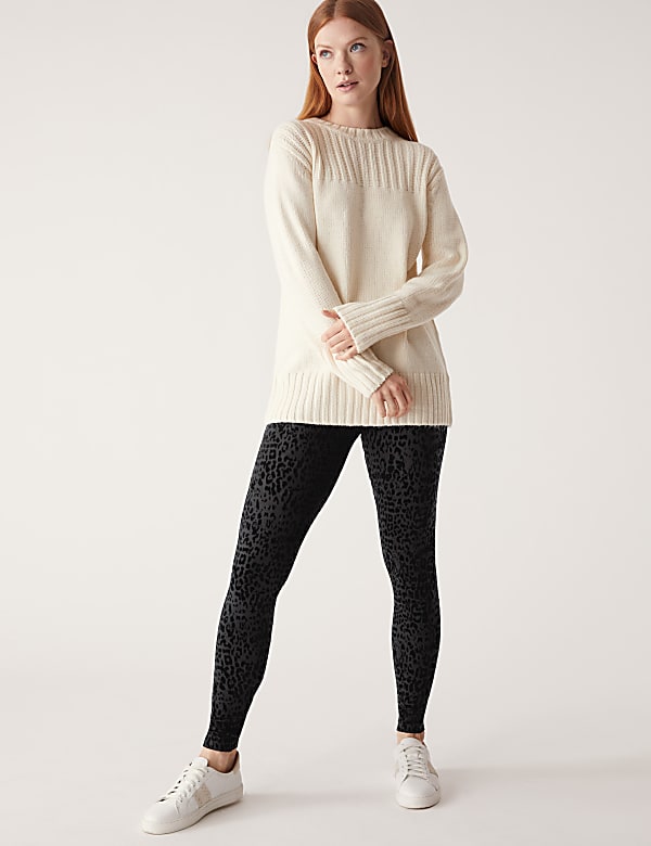 Flock Leopard Print High Waisted Leggings