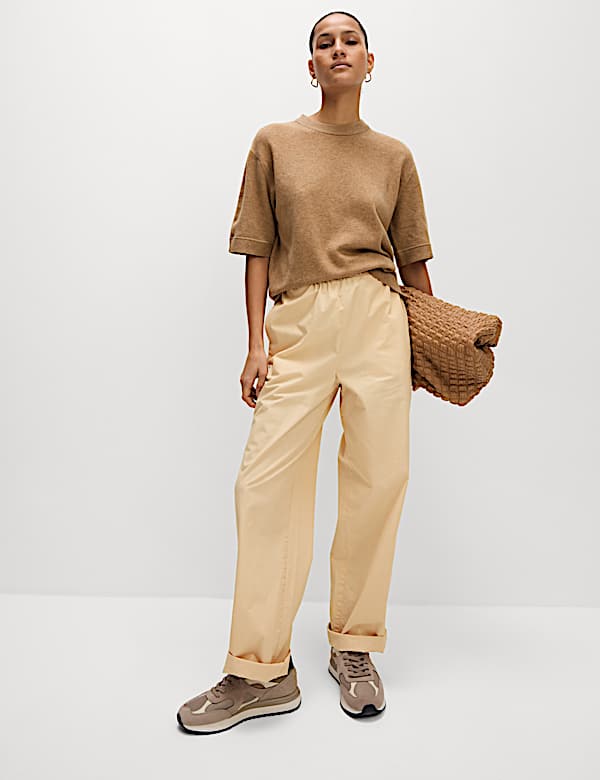 Hose mit geradem Bein, aus reiner Baumwollpopeline - AT