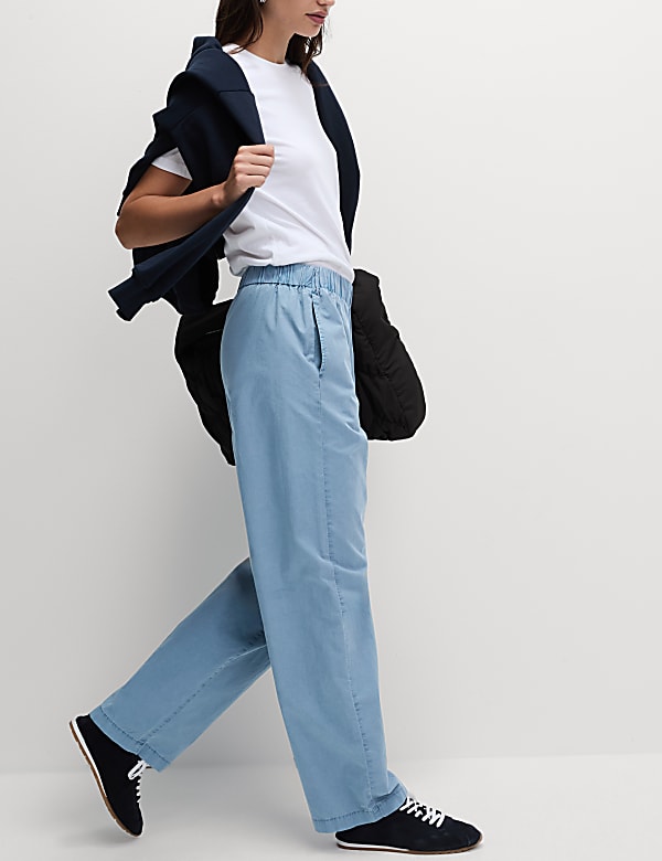 Pantalones en popelina 100% algod&oacute;n de pata recta - ES