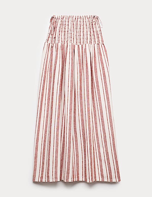 Linen Rich Shirred Tie Detail Maxi Skirt - GR