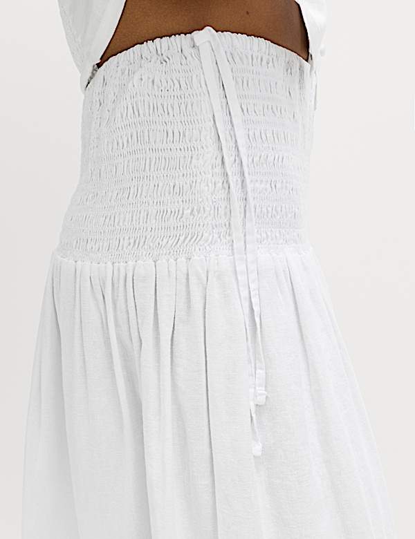 Linen Rich Shirred Tie Detail Maxi Skirt - VN