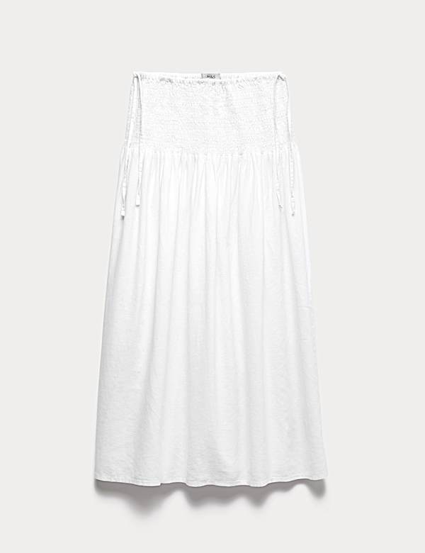 Linen Rich Shirred Tie Detail Maxi Skirt - VN