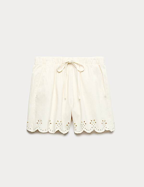 Denim Broderie Pull On High Waisted Shorts - DK