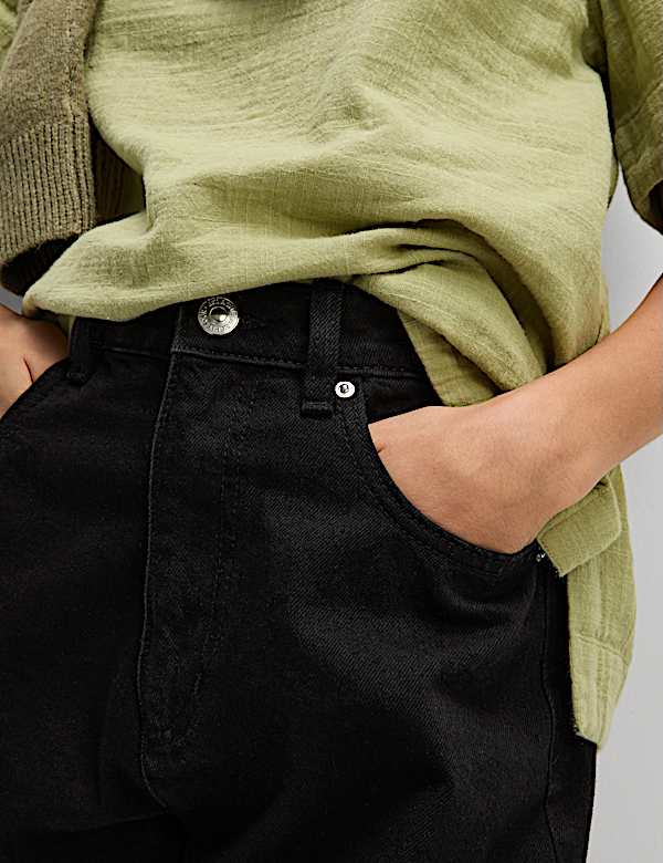 Denim korte mom-jeans met hoge taille - NL