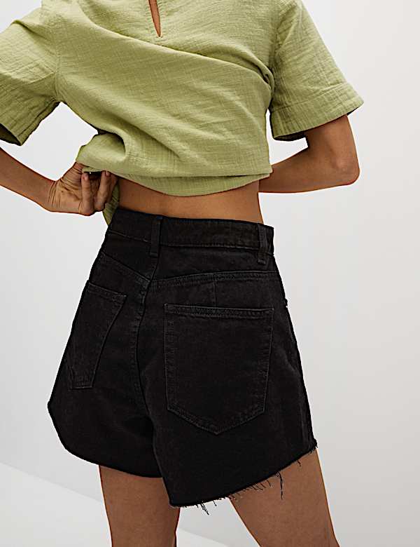 Denim korte mom-jeans met hoge taille - NL