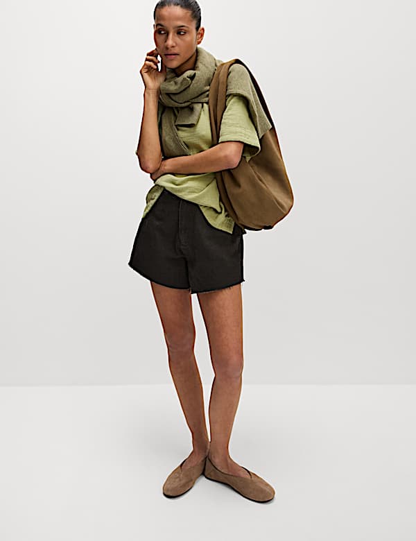 Denim korte mom-jeans met hoge taille - NL