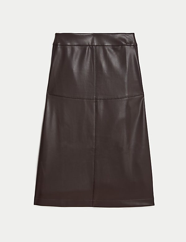 Leather Look Seam Detail Midi A-Line Skirt - FR