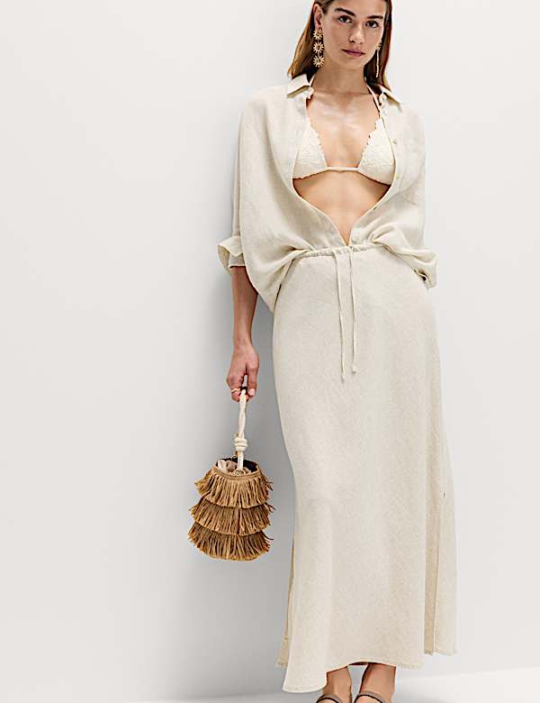 Linen Rich Maxi A-Line Skirt